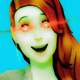 The Sims 4's "Ring Ring Girl," a red-haired, blue-eyed Sim excitedly displaying her cell phone, with green-tinged skin and red laser eyes.